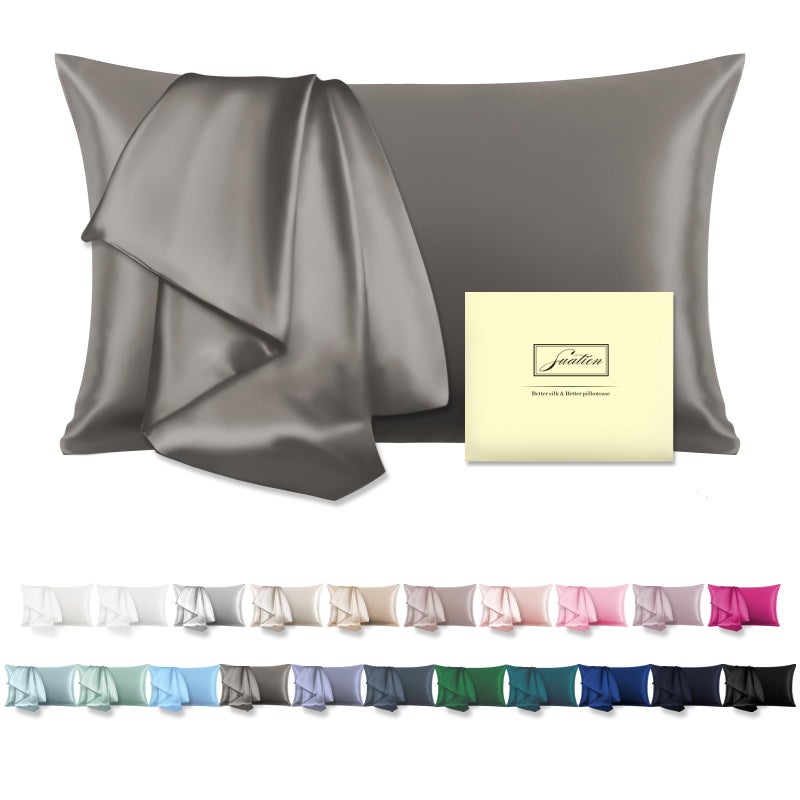 Suatien Mulberry Silk Pillowcase for Hair and Skin Standard Size 20"X 26" Pillow Case with Hidden Zipper Soft Breathable Smooth Cooling Silk Pillow Covers for Sleeping (Gray,Standard,1Pcs) - Image 1