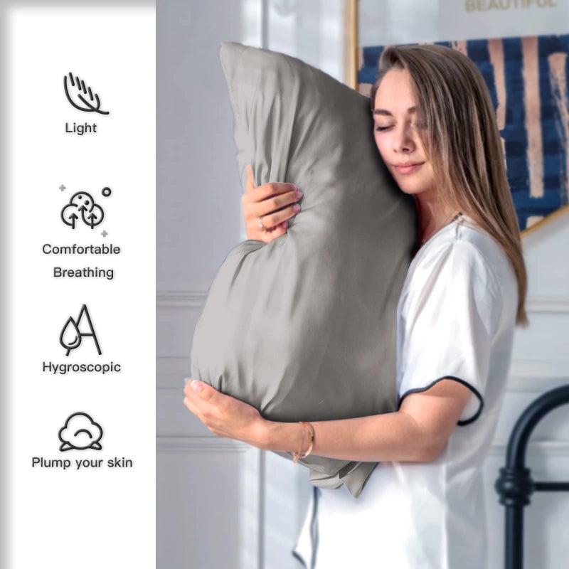 Suatien Mulberry Silk Pillowcase for Hair and Skin Standard Size 20"X 26" Pillow Case with Hidden Zipper Soft Breathable Smooth Cooling Silk Pillow Covers for Sleeping (Gray,Standard,1Pcs) - Image 3