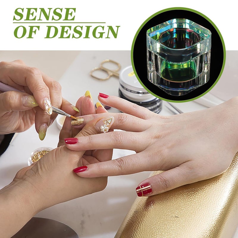 طبق كريستال زجاجي للأظافر مع غطاء، كوب محمول لمستلزمات فن الأظافر الأكريليكي - Image 5