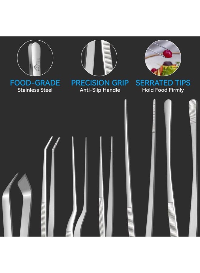 Hotec 6pcs Stainless Steel Kitchen Tweezer Set (12'' & 6.3'') - Professional Cooking Tweezers for Chefs, BBQ, Seafood, Baking & Repair - Image 3