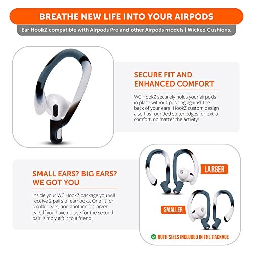 WC HookZ - Patented Upgraded Over Ear Hooks for AirPods Pro 1, 2 & AirPods 1, 2 & 3- Two Size Pairs Included in Package, Unique Left & Right Hook, Made by Wicked Cushions | Mixed Marble - Image 4