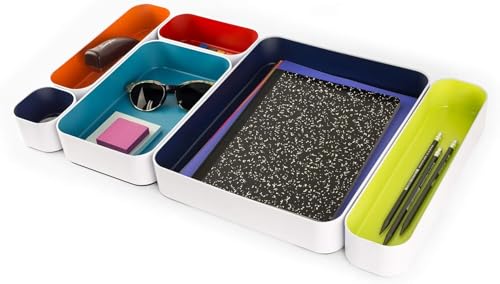 Three by Three Seattle 6 Piece Metal Organizer Tray Set for Storing Makeup, Stationery, Utensils, and More in Office Desk, Kitchen and Bathroom Drawers (2 Inch, Classic Colors) - Image 3