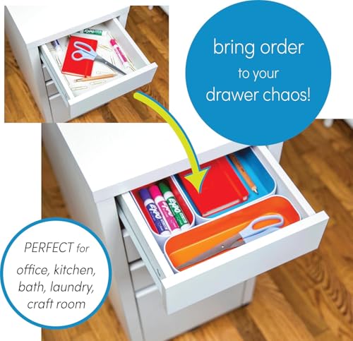 Three by Three Seattle 6 Piece Metal Organizer Tray Set for Storing Makeup, Stationery, Utensils, and More in Office Desk, Kitchen and Bathroom Drawers (2 Inch, Classic Colors) - Image 2