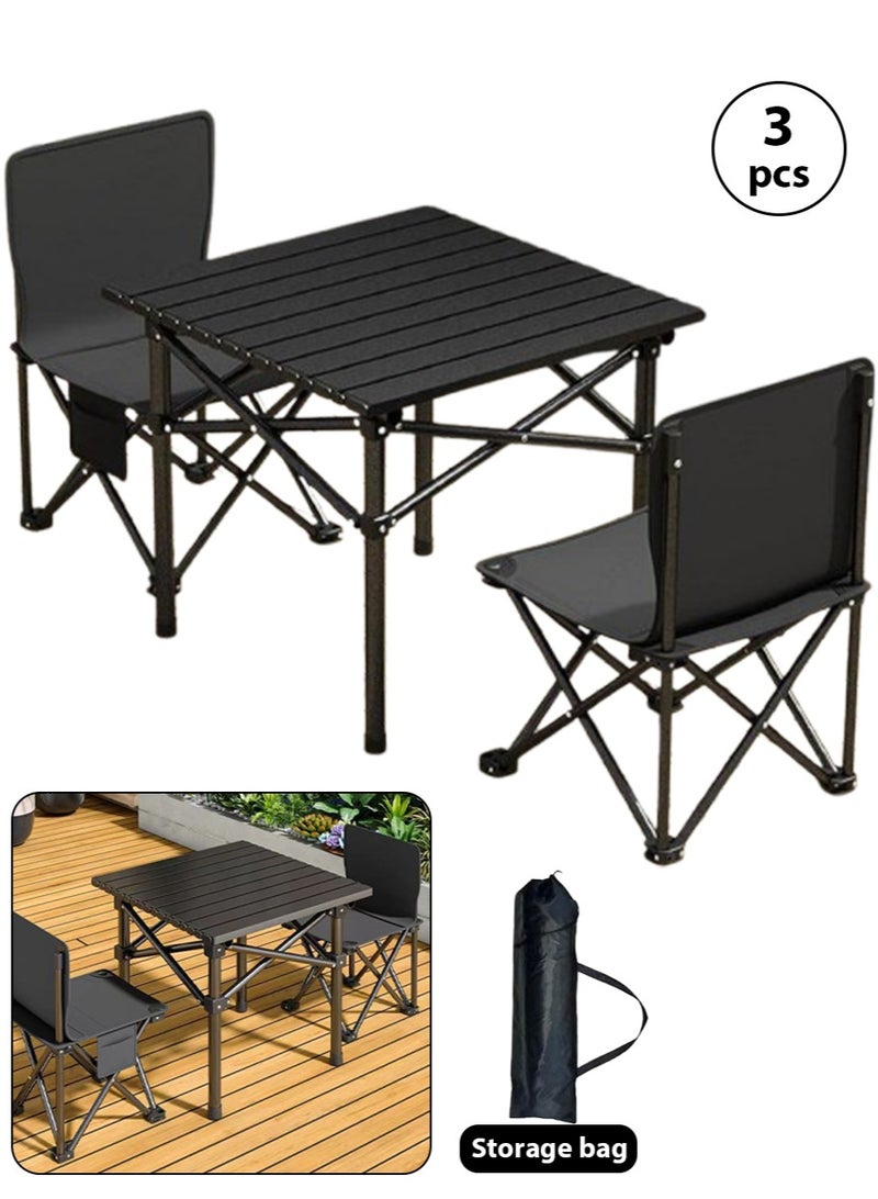 ليون هوم مجموعة تخييم خارجية مكونة من ثلاث قطع | طقم طاولة وكرسي قابل للطي محمول مصنوع من مادة سبائك الألومنيوم ومقاوم للتآكل وقماش أكسفورد سهل التخزين والتجميع - Image 1