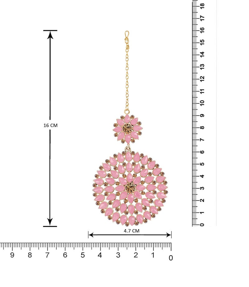 JFL - Jewellery for Less Gold Plated Stone and LCD Diamond Studded Maang Tikka for Women and Girls - Image 2