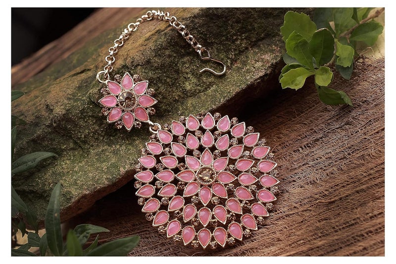 JFL - Jewellery for Less Gold Plated Stone and LCD Diamond Studded Maang Tikka for Women and Girls - Image 1