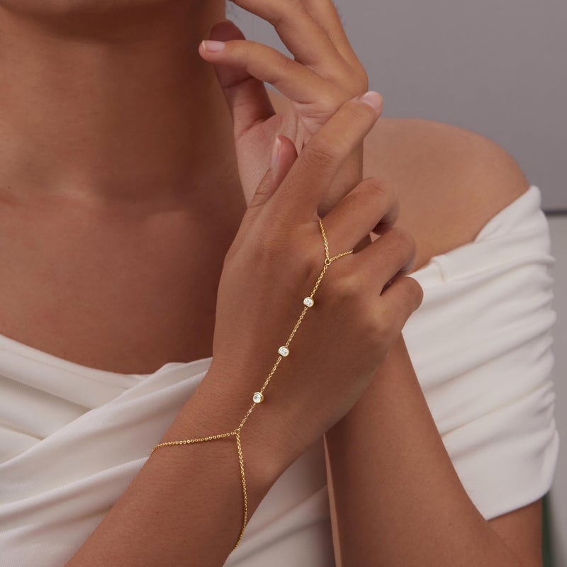 Poxtex Gold Hand Bracelets for Women Waterproof, CZ Bezel Hand Chain Dainty Adjustable Bracelets for Women Trendy, Fashion Jewelry Gifts for Her - Image 4