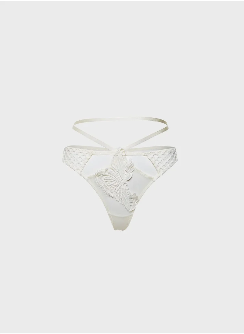 Wolf & Whistle Keira Fishnet Applique Strappy Thong