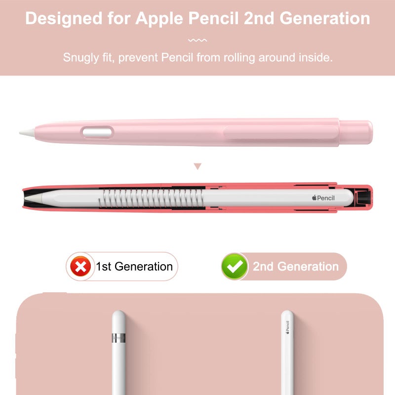 MoKo Holder Case Compatible with Apple Pencil 2nd Generation, Retractable Protective Apple Pencil Cover with Sturdy Clip, Hard PC Apple Pencil Case, Support Double-Tap,Light Pink - Image 2