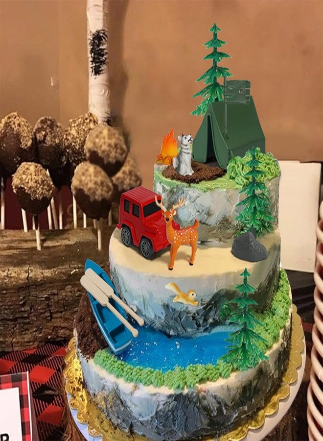 Vidotim 16Pcs Camping Cake Toppers for Camping Fans' Birthday Supplies, Camp Cake Decorations for Boys, Fireside Camp Forest Cake Decors for Kids Camping Forest Theme Party - Image 5
