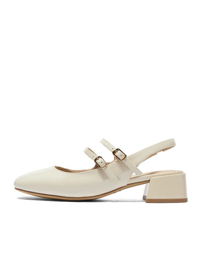 Senda a Mary Jane Women's Summer Peep Toe Chunky Heel Casual Sandals Zbb82bh4 Ivory White Size 37 - Image 4
