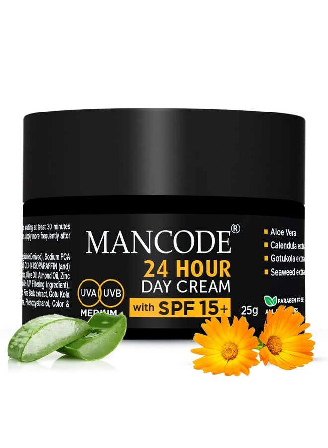 MAN CODE Mancode 24 Hours Day Cream For Men Spf 15+ Sun Tan Protection Improves Skin Elasticity Aloe Vera Enriched No Paraben Sulfate 25Gm Creams For Men (Pack Of 1)  - Image 1