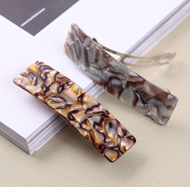 Eyegla 2PCS Hair Barrettes Tortoise Shell French Design Celluloid Rectangle Hair Clips for Women - Image 5