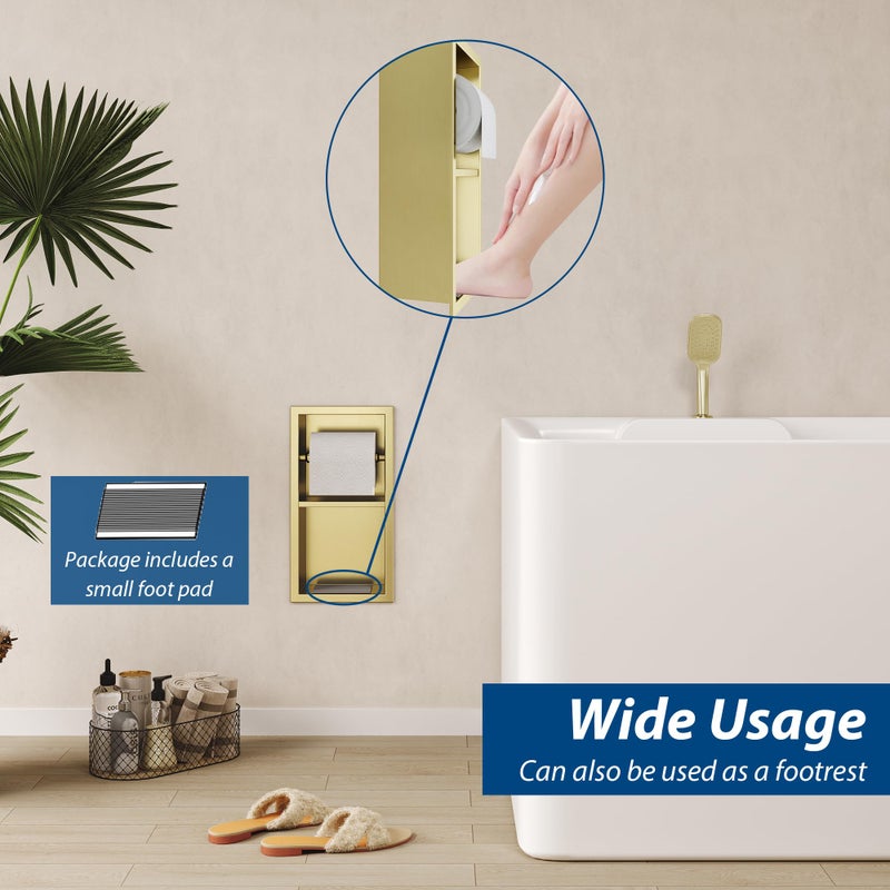 Qeke Recessed Toilet Paper Holder  304 Stainless Steel Bathroom Toilet Paper Holder with Storage  in Wall Tissue Toilet Roll Holder  Brushed Golden - Image 4