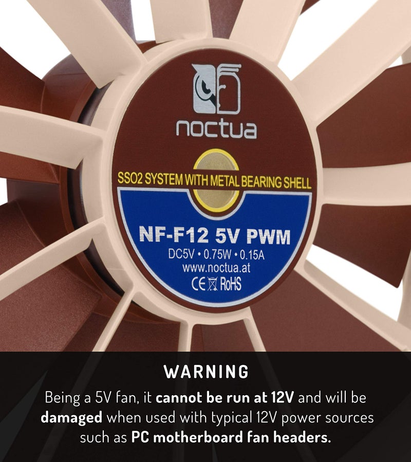 Noctua NF-F12 5V PWM, Premium Quiet Fan with USB Power Adaptor Cable, 4-Pin, 5V Version (120mm, Brown) - Image 3