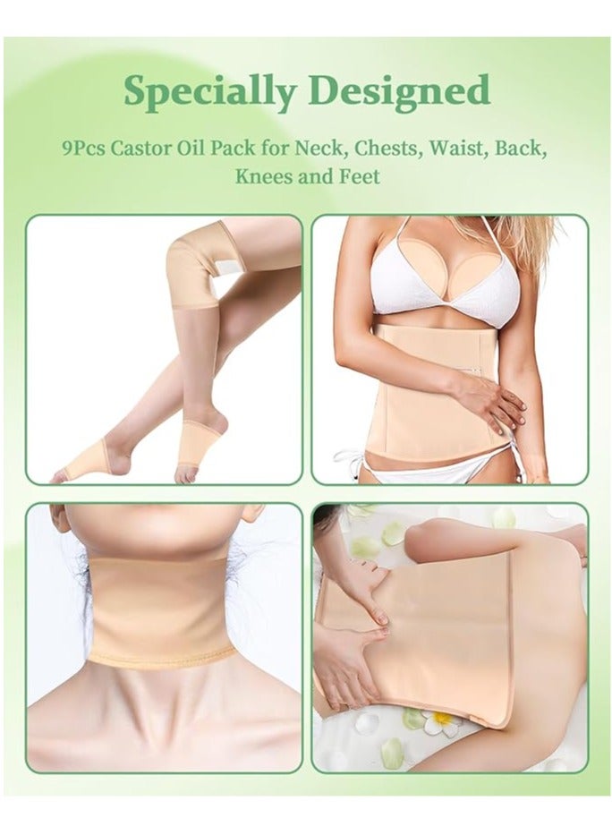 Castor Oil Pack Wrap, 9 Pcs Reusable Organic Castor Oil Pack Kit for Neck Chest Waist Back Knee and Feet, Adjustable Elastic Straps Castor Oil Compress Pads, Machine Washable Anti Oil Leak - Image 4