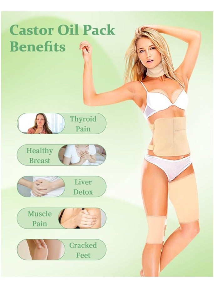 Castor Oil Pack Wrap, 9 Pcs Reusable Organic Castor Oil Pack Kit for Neck Chest Waist Back Knee and Feet, Adjustable Elastic Straps Castor Oil Compress Pads, Machine Washable Anti Oil Leak - Image 5