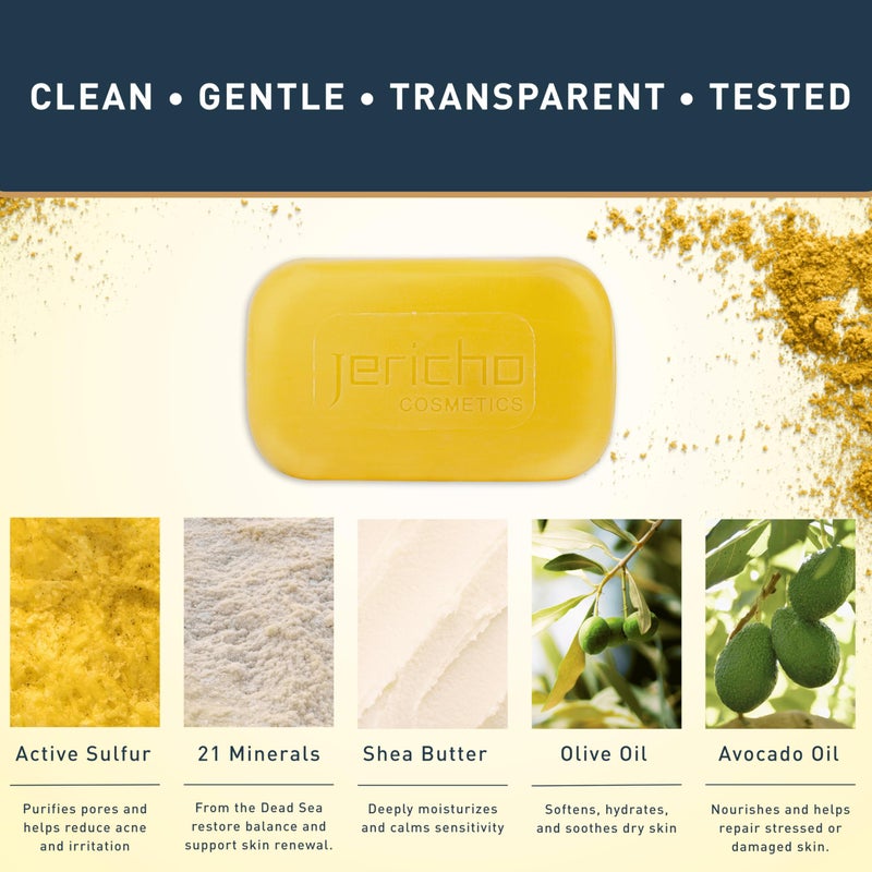 Jericho Dead Sea Sulfur Soap with Olive Oil â€“ Helps with Acne, Psoriasis, Eczema & Blackheads â€“ For Oily to Normal Skin â€“ Vegan Face & Body Bar for Men & Women, 4.4 Oz / 125 g (Pack of 1) - Image 4
