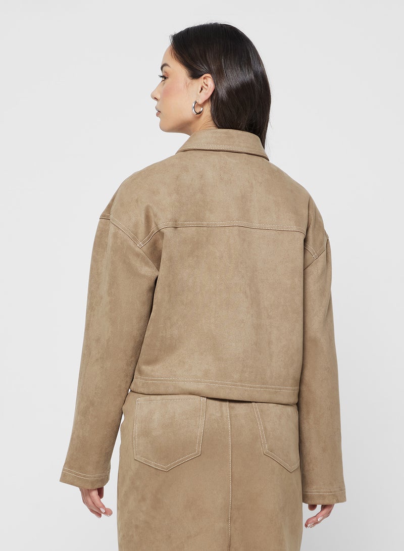 ONLY Faux Suede Zip Detail Jacket - Image 2