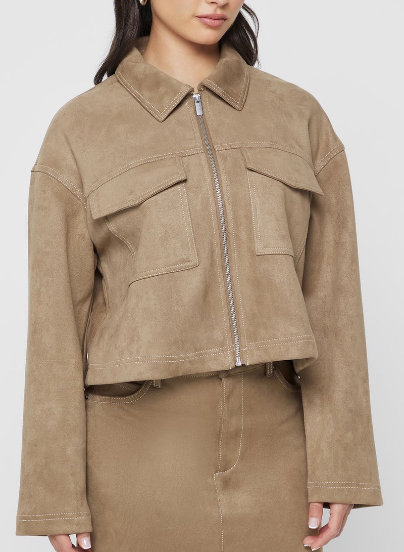 ONLY Faux Suede Zip Detail Jacket - Image 3