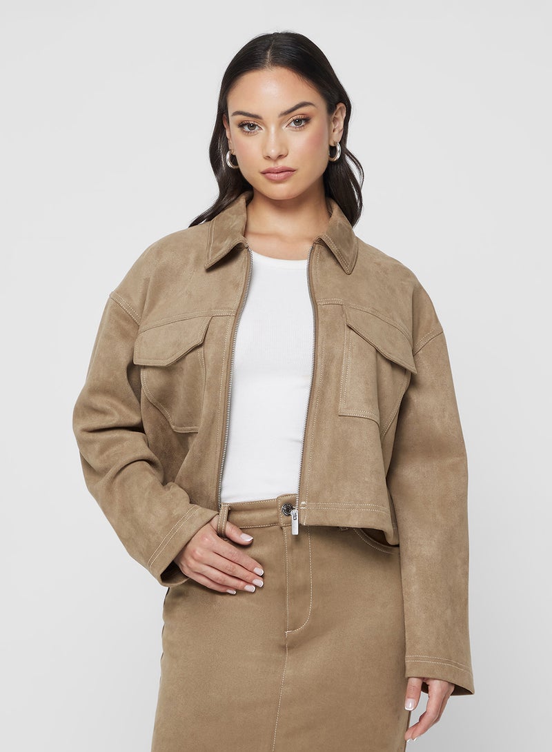 ONLY Faux Suede Zip Detail Jacket - Image 1