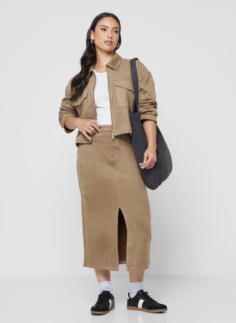 ONLY Faux Suede Zip Detail Jacket - Image 4