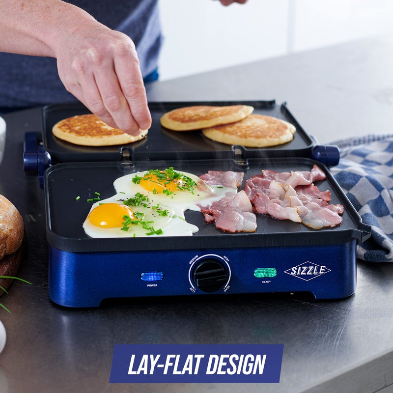 Blue Diamond Electric Contact Griddle, Healthy Ceramic Nonstick, PFAS & PFOA-Free, Open Flat Design, Metal Utensil Safe, Drip Tray, Dishwasher Safe Removable Plates, Adjustable Temperature, Blue - Image 3