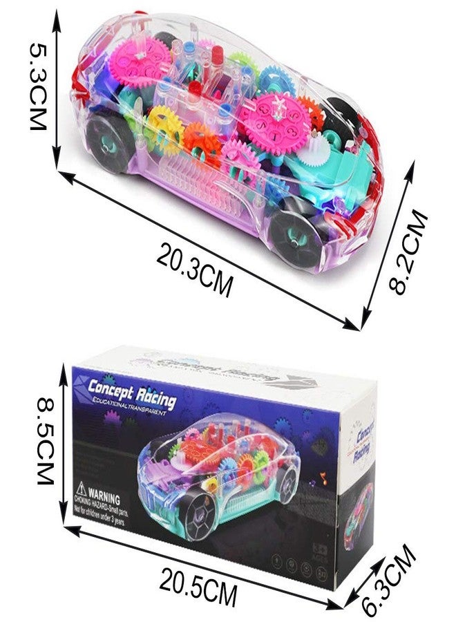 VGRASSP Gear Display Transparent Car Toy for Kids - 360 Degree Rotating Concept Racing Vehicle with 3D Flashing LED Lights and Music (Color as per Stock) (Transparent Car) - Image 4