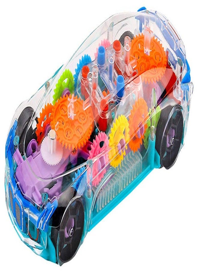 VGRASSP Gear Display Transparent Car Toy for Kids - 360 Degree Rotating Concept Racing Vehicle with 3D Flashing LED Lights and Music (Color as per Stock) (Transparent Car) - Image 1