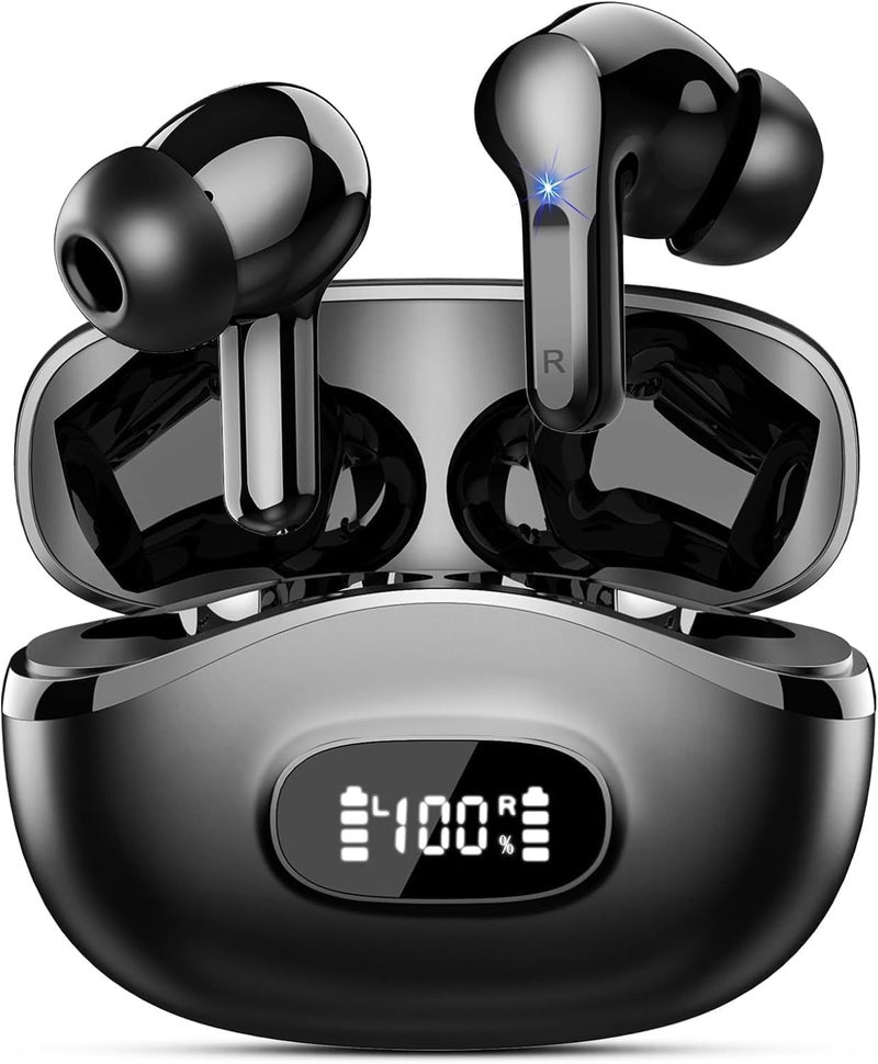 AOSRAU Wireless Earbuds, Bluetooth Headphones 5.4 HiFi Stereo, Ear Buds with 4 ENC Noise Cancelling Mics, 48H Bluetooth Earbuds with Dual LED Display, IP7 Waterproof in Ear Earphones for Android iOS, Black - Image 1