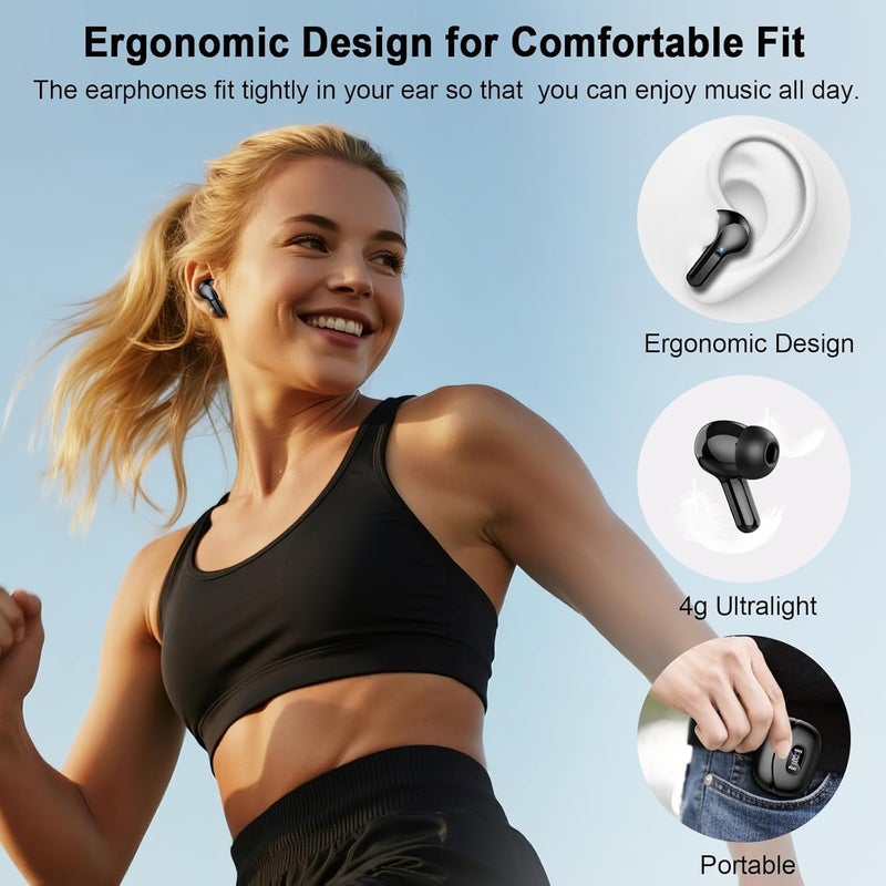 AOSRAU Wireless Earbuds, Bluetooth Headphones 5.4 HiFi Stereo, Ear Buds with 4 ENC Noise Cancelling Mics, 48H Bluetooth Earbuds with Dual LED Display, IP7 Waterproof in Ear Earphones for Android iOS, Black - Image 5