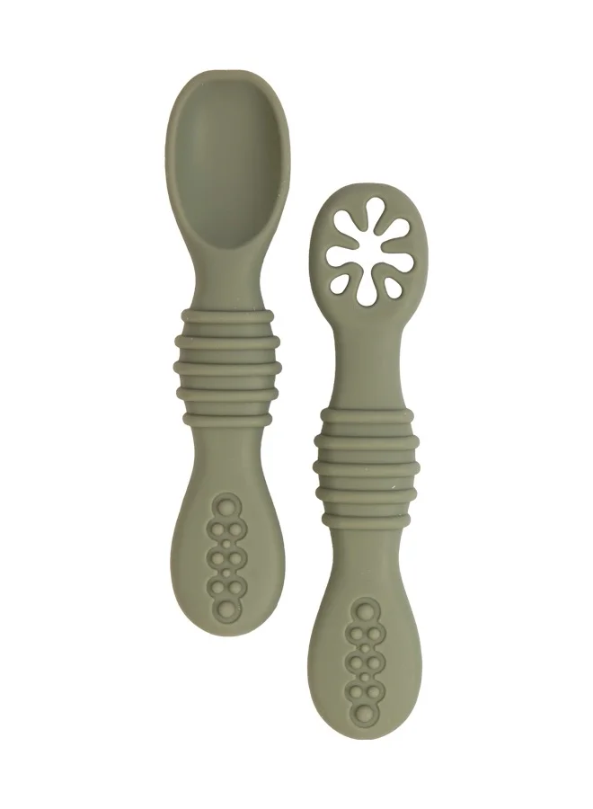 Babies Basic Soft Tip Bpa Free Silicone First Stage Training Spoon With Masher- Bottle Green