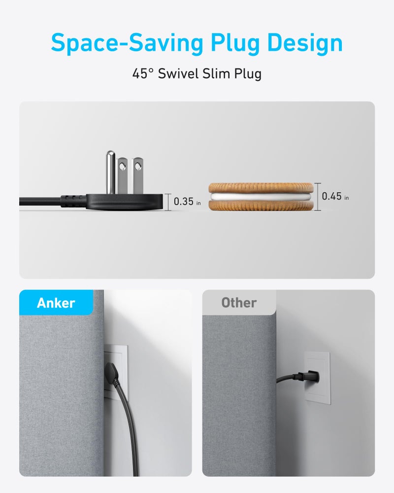 Anker Charging Station, 20W Max 8-in-1 USB-C Power Strip for iPhone 15/14 and MacBook Air/Pro, 5 ft Thin Cord with 4 AC, 2 USB-A, and 2 USB-C Ports, Fast Charging Desktop Charger for Travel, Office - Image 5