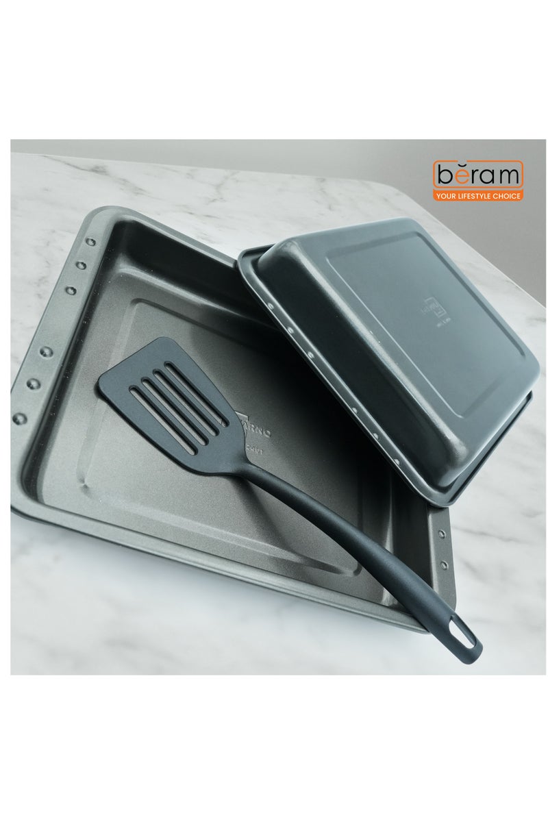 Beram 3-Piece Square Non-Stick Roasting Tray Set with Coating, Oven Bakeware Tray with Lid and Spatula, Steel Baking Dish for Roasting, Lasagna, Vegetables, Chicken –36 × 29 × 5.5 cm - Image 2