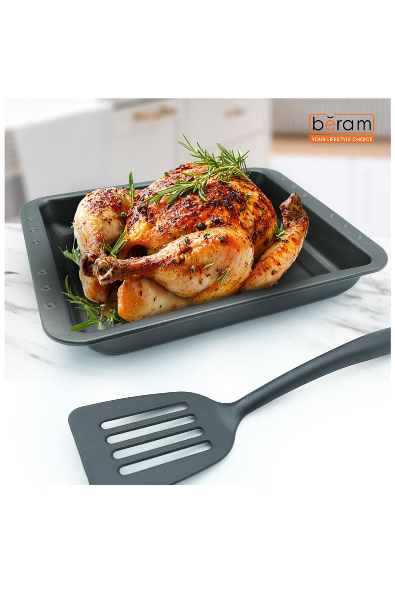 Beram 3-Piece Square Non-Stick Roasting Tray Set with Coating, Oven Bakeware Tray with Lid and Spatula, Steel Baking Dish for Roasting, Lasagna, Vegetables, Chicken –36 × 29 × 5.5 cm - Image 3