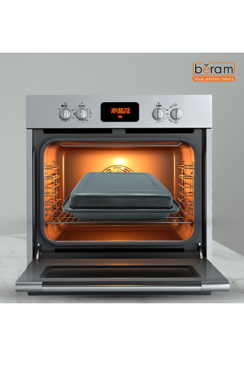 Beram 3-Piece Square Non-Stick Roasting Tray Set with Coating, Oven Bakeware Tray with Lid and Spatula, Steel Baking Dish for Roasting, Lasagna, Vegetables, Chicken –36 × 29 × 5.5 cm - Image 4