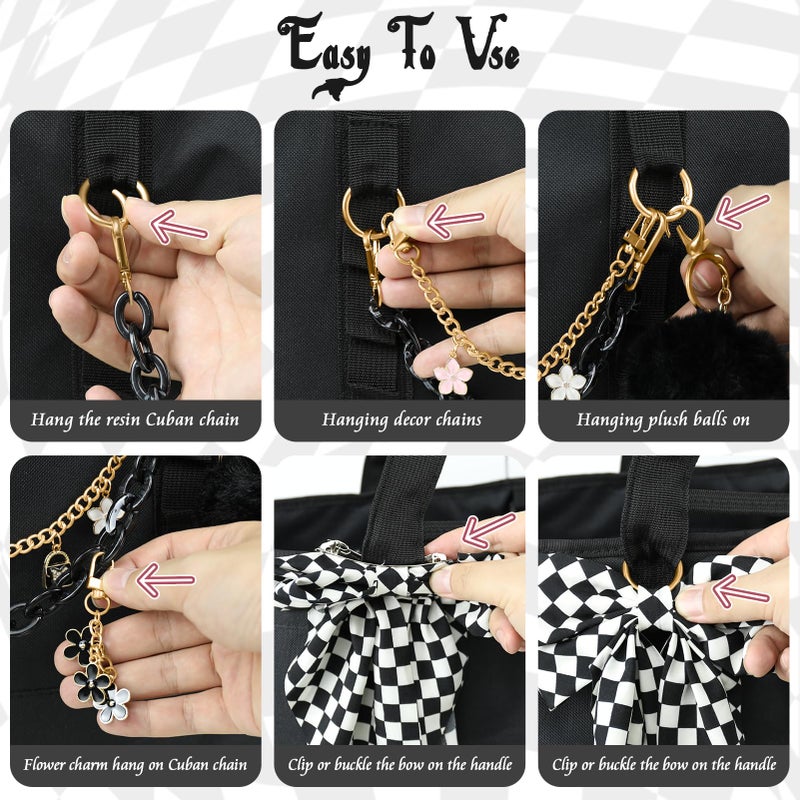 WUQID 5PCS Tote Bag Charms Kit, Bag Accessories for YETI Camino 20/35/50 Carryall & Bogg Beach Tote Bag Decor Kit, Bow, Plush Ball, Flowers Charm, Cuba & Decorative Chain for Girls Women - Image 5