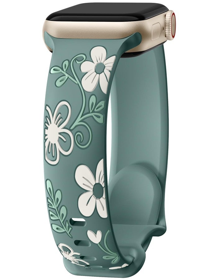 Witzon Cute Band Compatible with Apple Watch Bands For Women 42mm 41mm 40mm 38mm 44mm 45mm 46mm 49mm, Engraved Flower Soft Silicone Inlay Strap for iWatch Series 11 10 9 8 7 6 5 4 3 2 SE Ultra 3 2 1 - Image 1