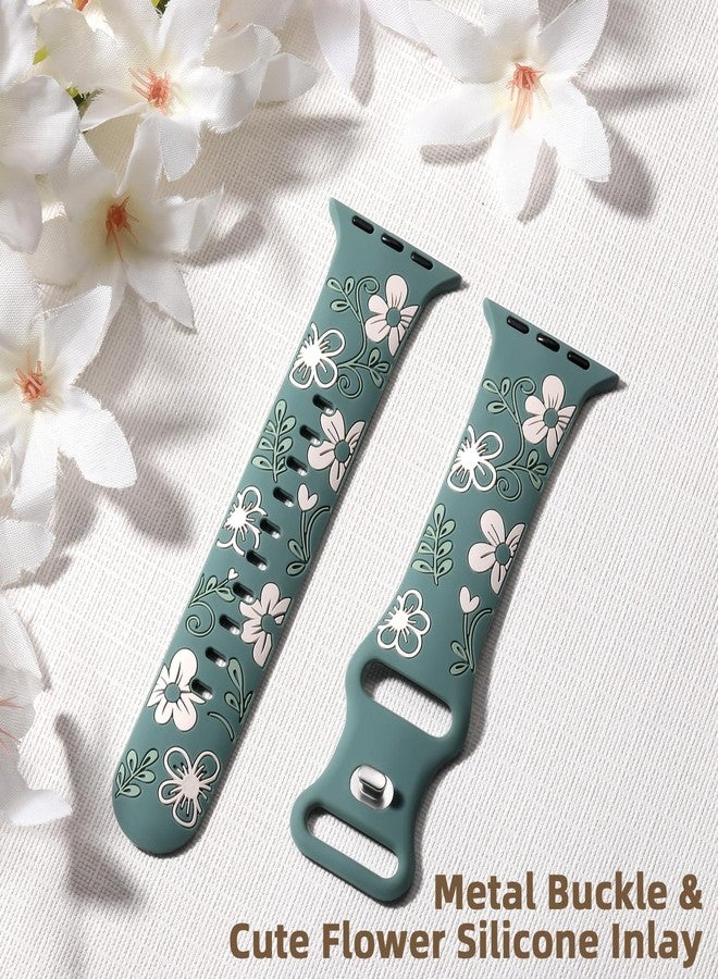 Witzon Cute Band Compatible with Apple Watch Bands For Women 42mm 41mm 40mm 38mm 44mm 45mm 46mm 49mm, Engraved Flower Soft Silicone Inlay Strap for iWatch Series 11 10 9 8 7 6 5 4 3 2 SE Ultra 3 2 1 - Image 5