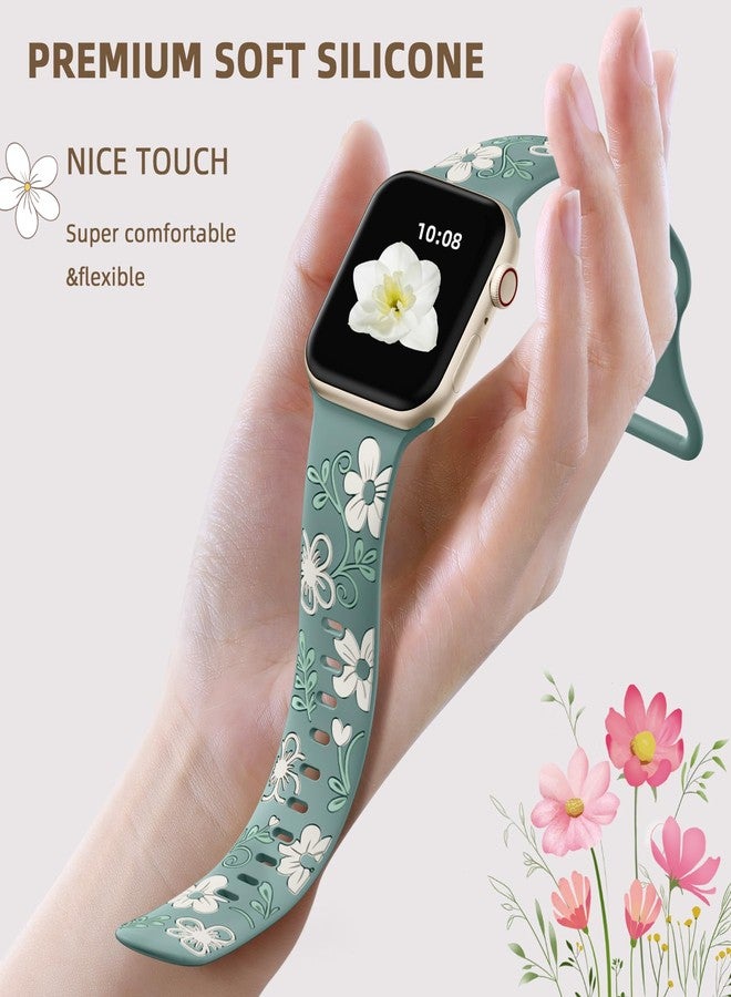 Witzon Cute Band Compatible with Apple Watch Bands For Women 42mm 41mm 40mm 38mm 44mm 45mm 46mm 49mm, Engraved Flower Soft Silicone Inlay Strap for iWatch Series 11 10 9 8 7 6 5 4 3 2 SE Ultra 3 2 1 - Image 4