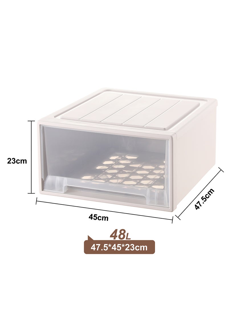 Ollieroo صندوق تخزين بلاستيكي بيج مع عجلات - منظم PP قابل للتكديس مع درج سهل السحب وعجلات سهلة التركيب للتخزين في الخزانة والمكتب وغرفة النوم، 47.5 × 45 × 23 سم - Image 2