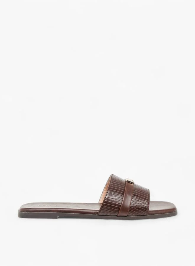 Celeste Women's Textured Slip-On Sandals with Metal Accent