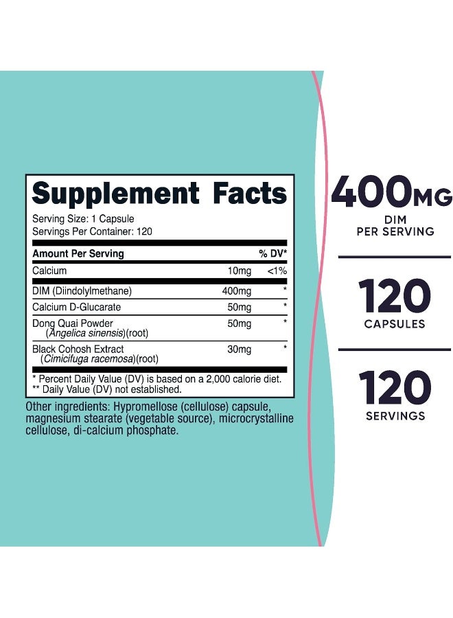 Nutricost مكمل نوتريكوست دايندوليلميثان DIM للنساء 400 ملغ، 120 كبسولة، مع دونغ كواي، كالسيوم وكوهوش أسود - نباتي، غير معدل وراثيًا وخالي من الغلوتين - Image 2