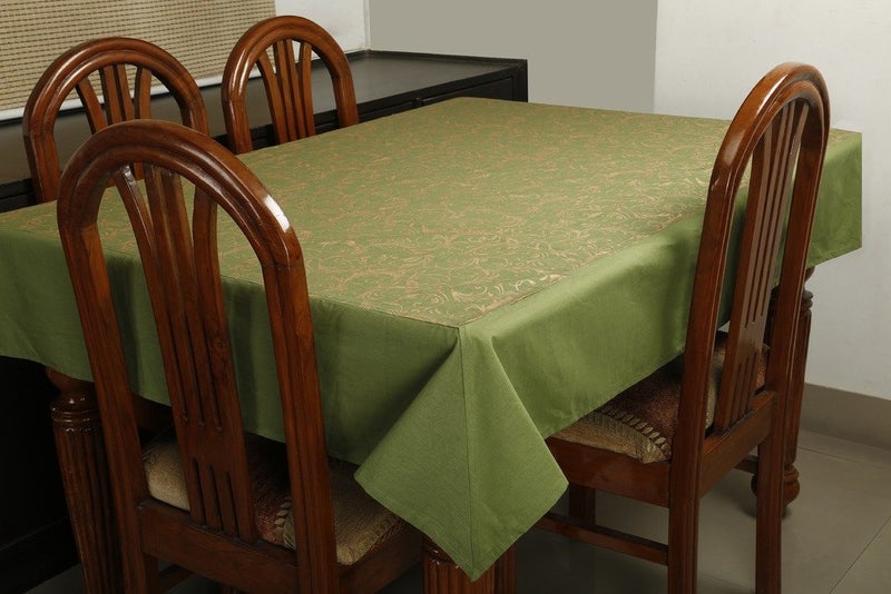 Dekor World Gold Printed Green Table Cover (Pack of 1) 150X150 Cm / 60X60 Inches 4 Seater Dinning Table - Image 1