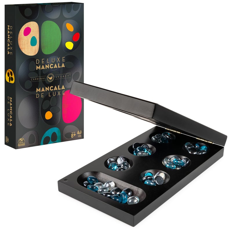 Spin Master Games, Legacy Deluxe Mancala, Classic Game with Folding Wooden Board & Colorful Glass Stones, Family Game, for Ages 8 & Up - Image 1