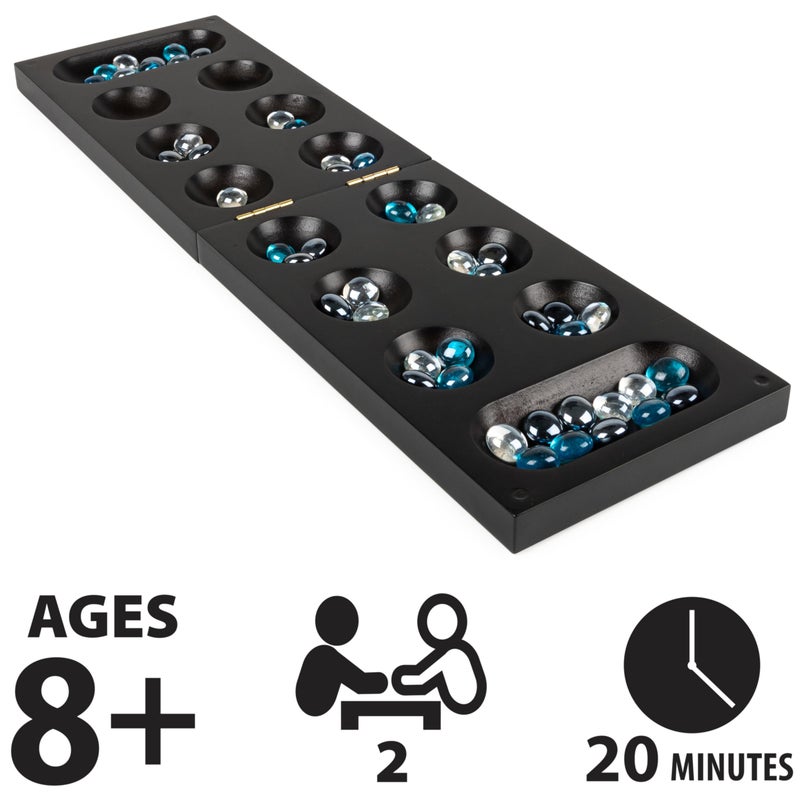 Spin Master Games, Legacy Deluxe Mancala, Classic Game with Folding Wooden Board & Colorful Glass Stones, Family Game, for Ages 8 & Up - Image 2