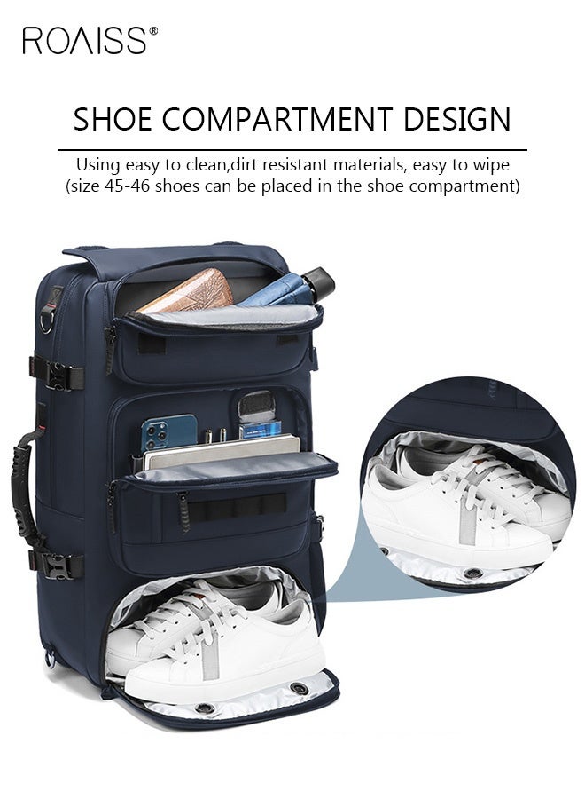 roaiss Multifunctional Travel Backpack with 17.3-inch Laptop and Shoes Compartment, Large Capacity Hiking Bag with USB Charging Port, Waterproof Carry On Weekender Bag with Anti-theft Spring Buckle, Suitable for Daily Commute, Overnight Flight and 5-7 Day Trips - Image 3