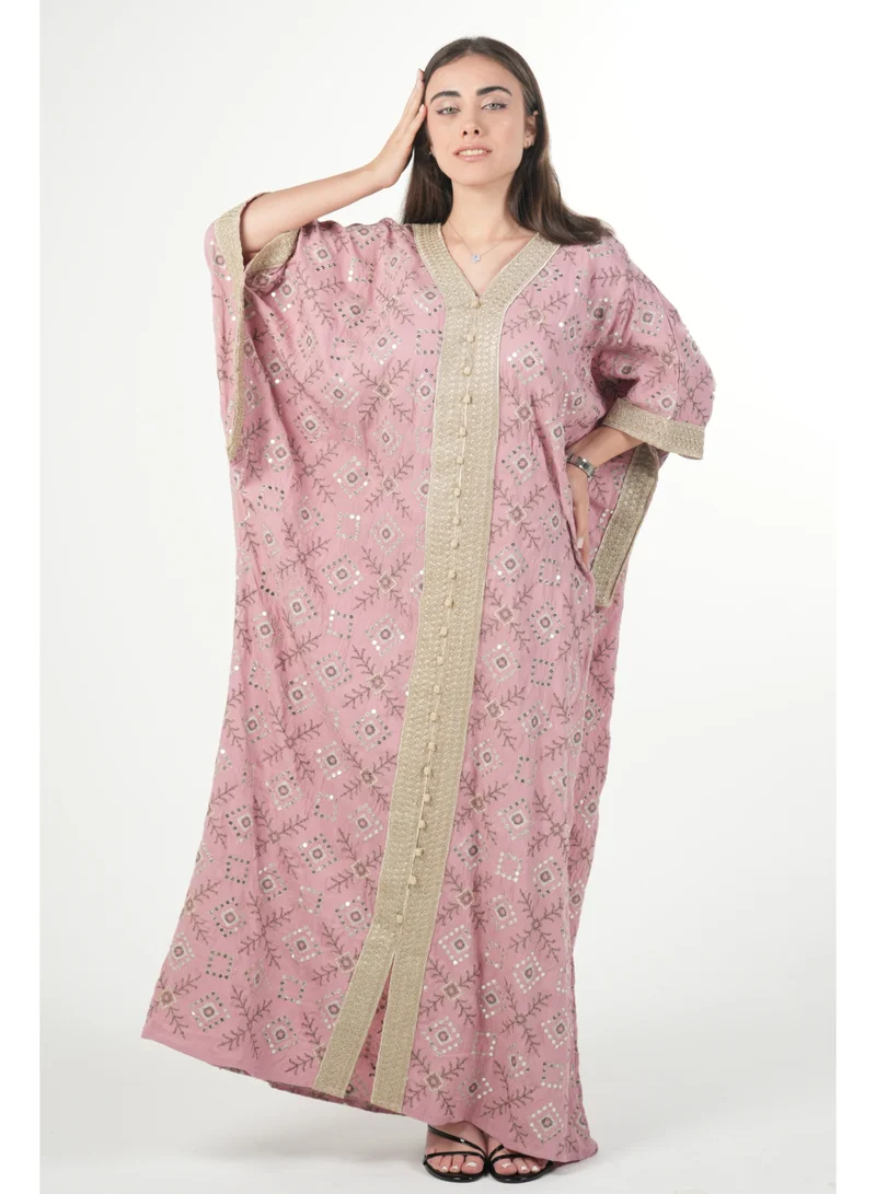 البنت الشرقية جلابية نسائية مطرزة واسعة مع حزام داخلي مقاس موحد