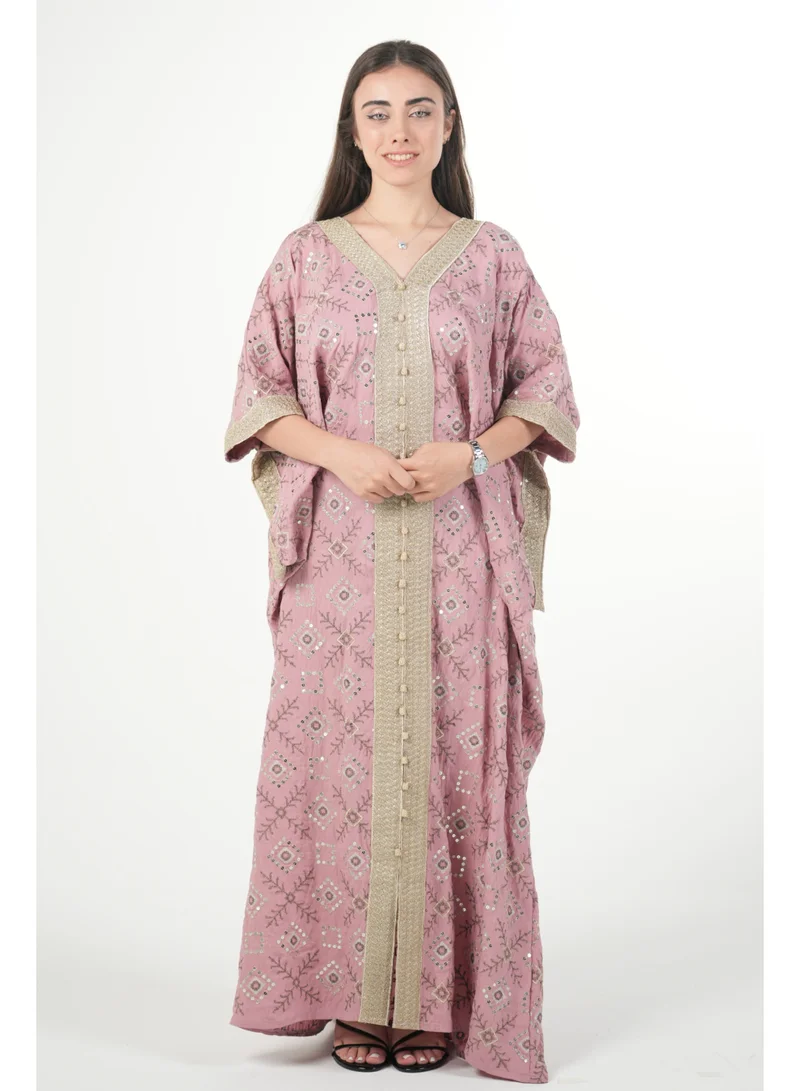 البنت الشرقية جلابية نسائية مطرزة واسعة مع حزام داخلي مقاس موحد