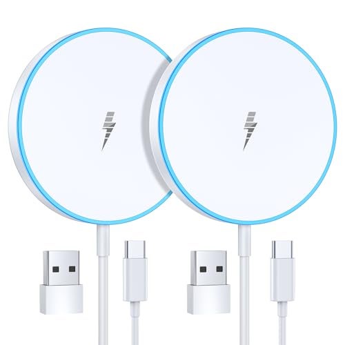 Voice-tank Magnetic Wireless Charger 15W 2 Pack Fast Mag Safe Charger for iPhone 17 Pro Max17 Pro16 Air171615141312 Series Charging Pad for AirPods Series LED Magnet Charging Pad - Image 1